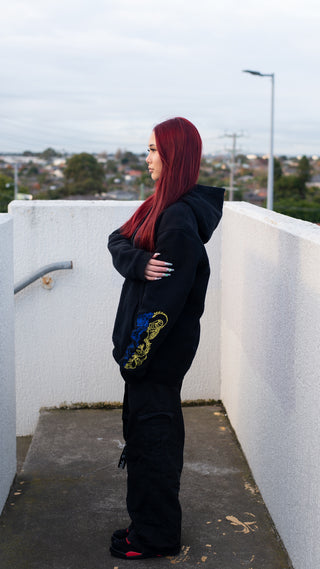 Black Blue & Gold Dragon Hoodie - Trillax.co