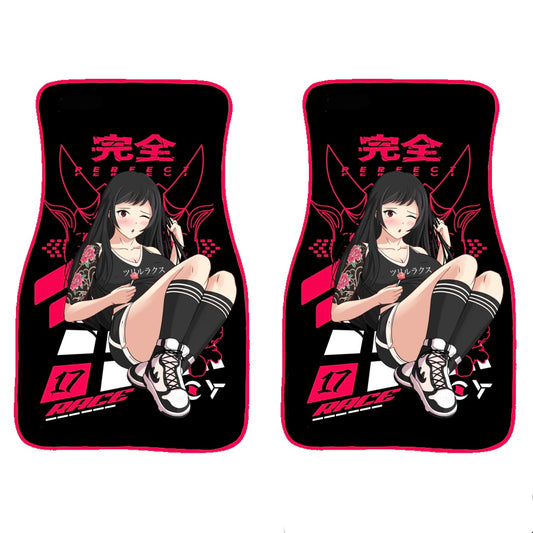 2pcs Cartoon Anime Racer Girl Printed Car Floor Mats For Women, Men, Car Front Seats Floor Mats, For Cars, Suv, Trucks, For All Weather. Trillax