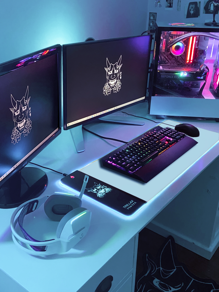 Trillax White RGB Mousepad Desk setup